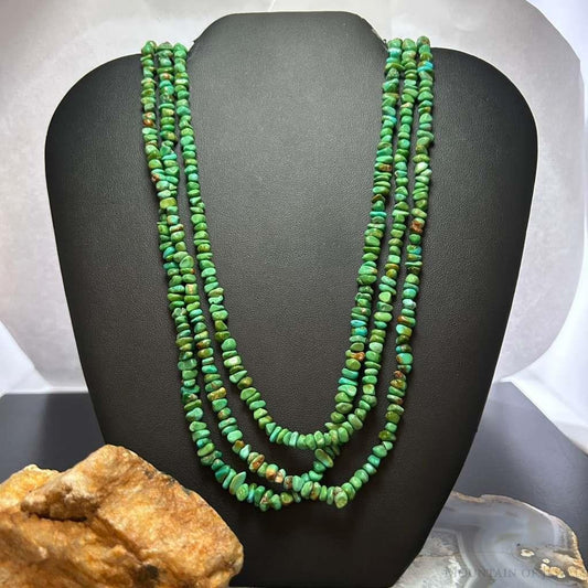 Vintage Native American 3 Strands Natural Turquoise Heishi Necklace For Women