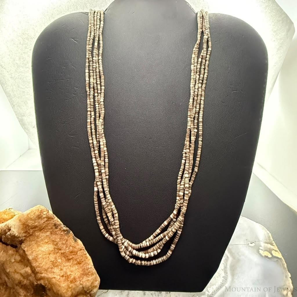 Vintage Native American Silver 5 Strands Heishi Beads 26" Necklace For Women