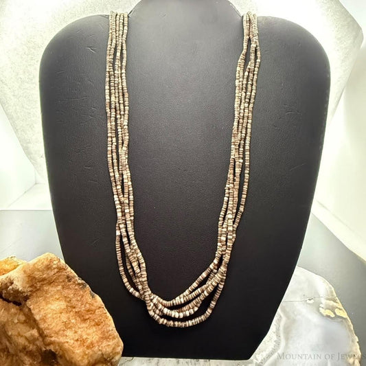 Vintage Native American Silver 5 Strands Heishi Beads 26" Necklace For Women