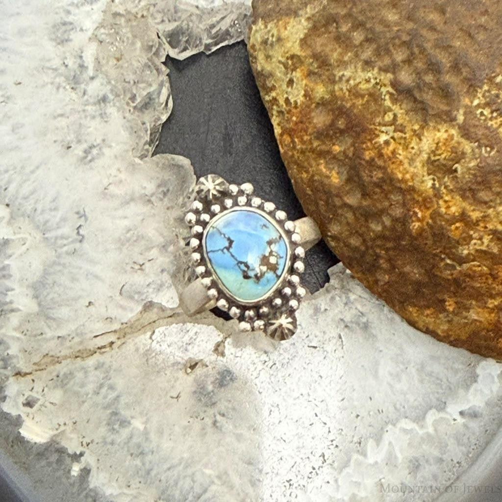 Sterling Silver Southwestern Style Golden Hill Turquoise Adjustable Ring For Women