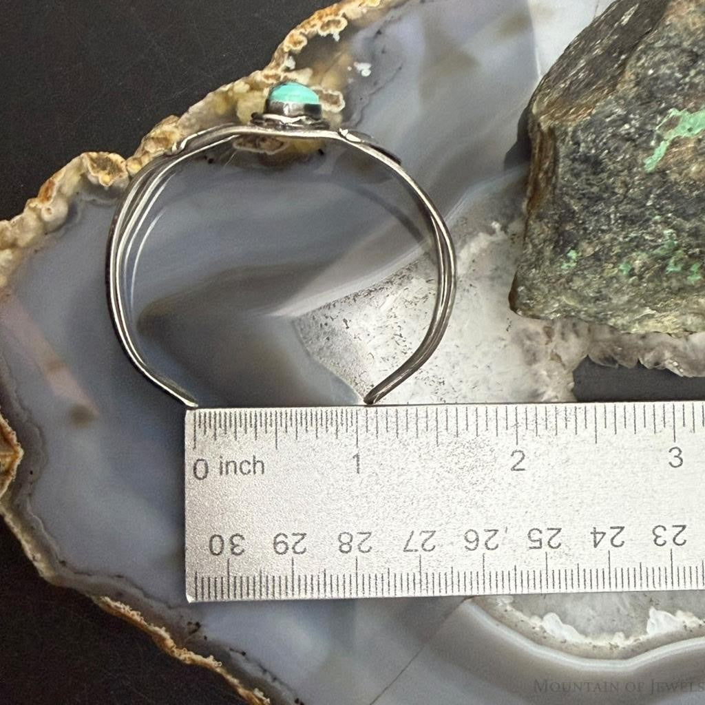 Vintage Native American Silver Leaf & Turquoise Split Shank Bracelet For Women