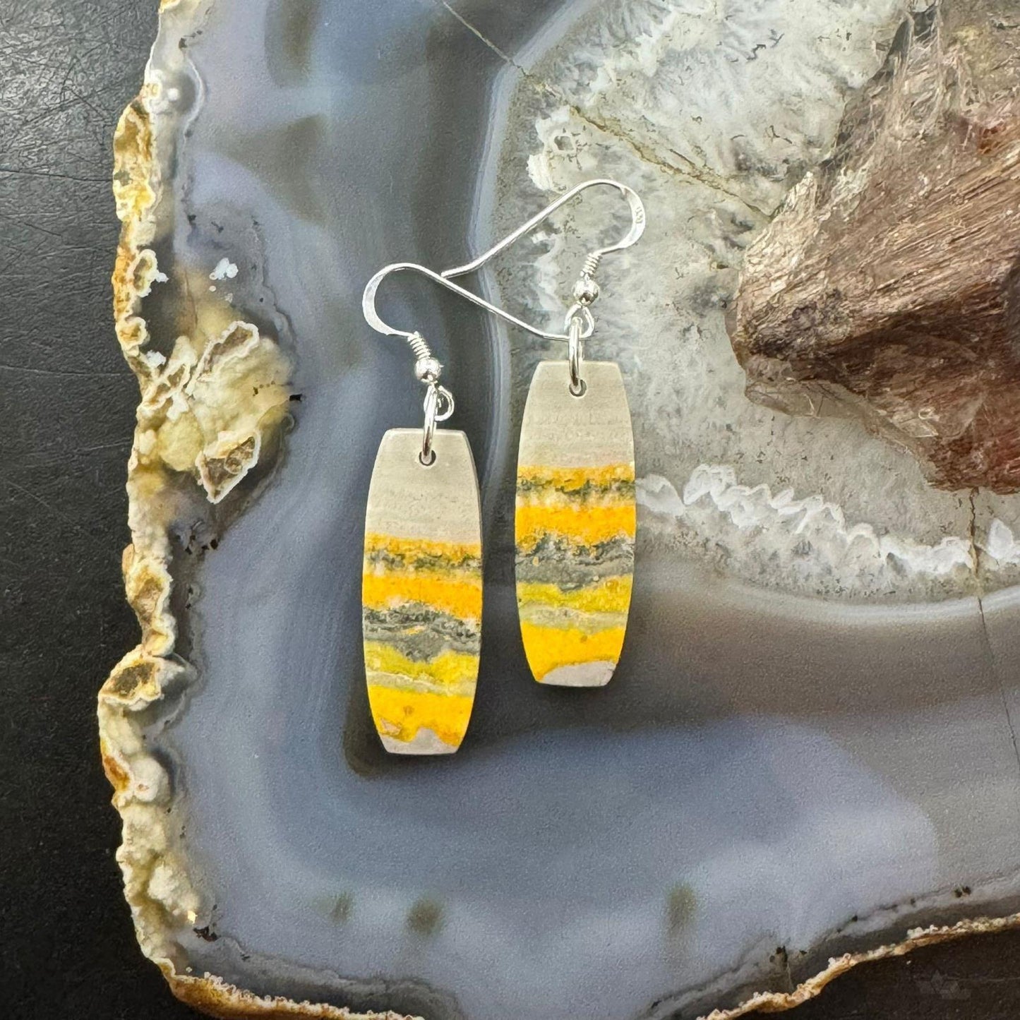 Sterling Silver Bumblebee Jasper Slab Dangle Earrings For Women #194