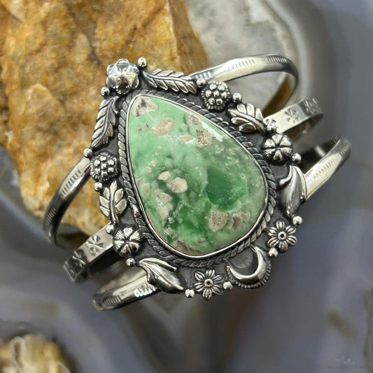 Sterling Silver Southwestern Style Large Teardrop Variscite Bracelet For Women #1