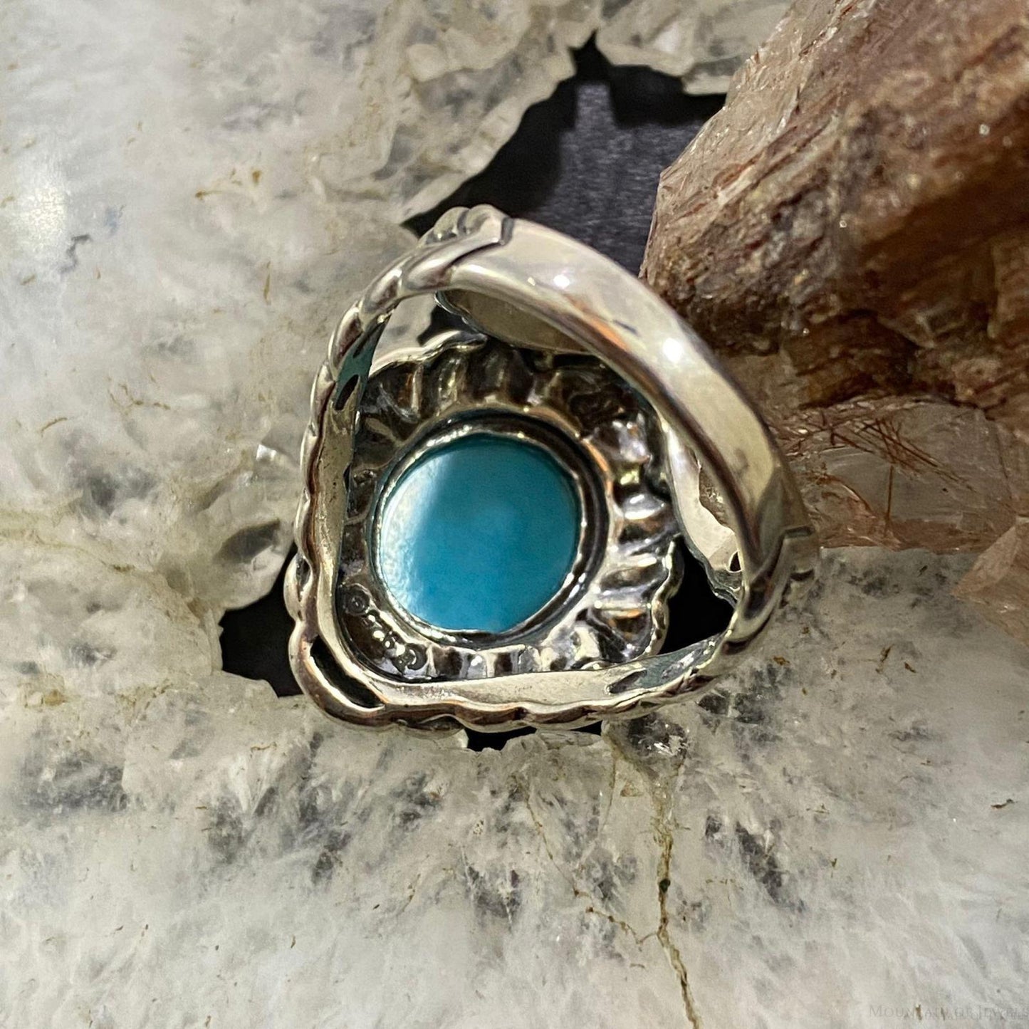 Carolyn Pollack Southwestern Style Sterling Silver Oval Turquoise Decorated Ring For Women