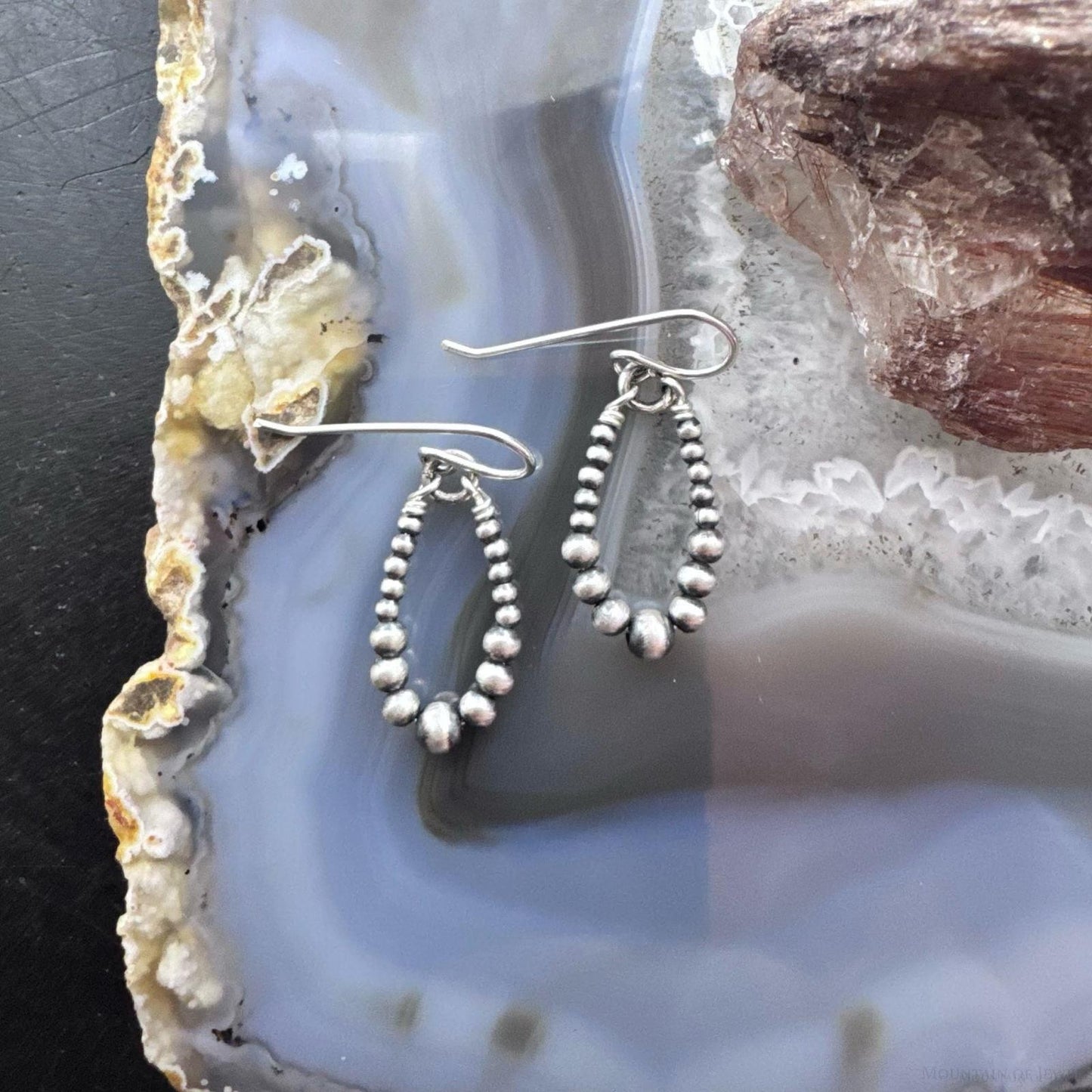 Native American Sterling Silver Graduated Navajo Pearl Beads Dangle Earrings For Women