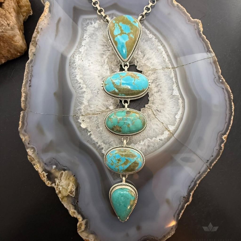 Sterling Silver Southwestern Style Kingman Turquoise Lariat Necklace For Women #2