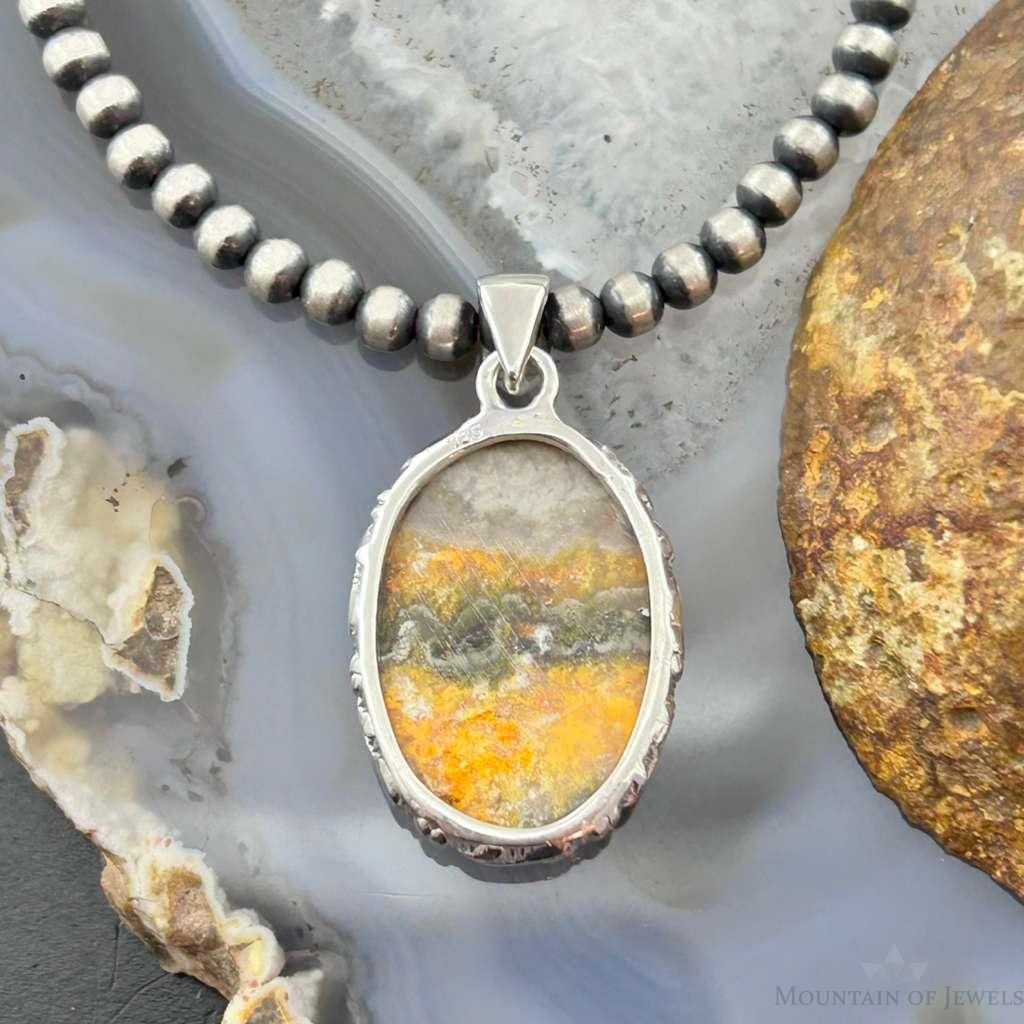 Sterling Silver Southwestern Style Oval Yellow Jasper Pendant For Women #1