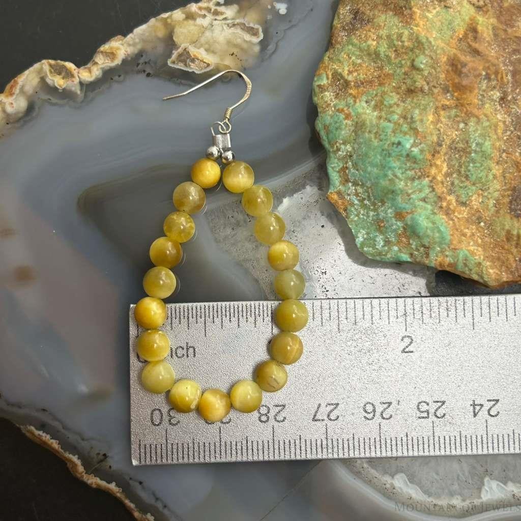 Sterling Silver 6mm Rounded Golden Tiger's Eye Hoop Dangle Earrings For Women
