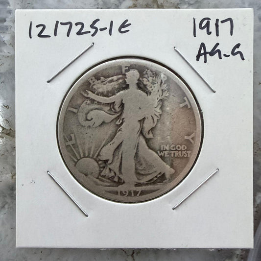 1917 US Walking Liberty Half Dollar 90% Silver AG-G #121725-1E