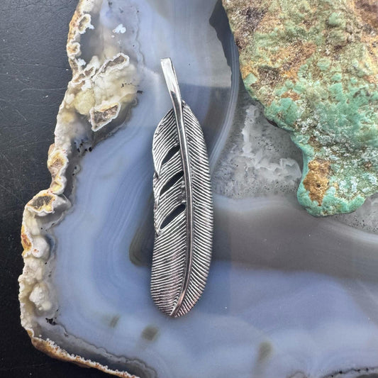 Sterling Silver Southwestern Style Curved Feather Unisex Pendant
