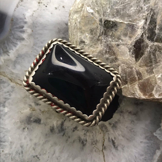 Vintage Native American Silver Rectangle Onyx Split Shank Ring Size 9 For Women