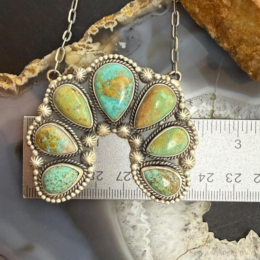 Sterling Silver Southwestern Style Teardrop Royston Turquoise 23" Naja Necklace For Women