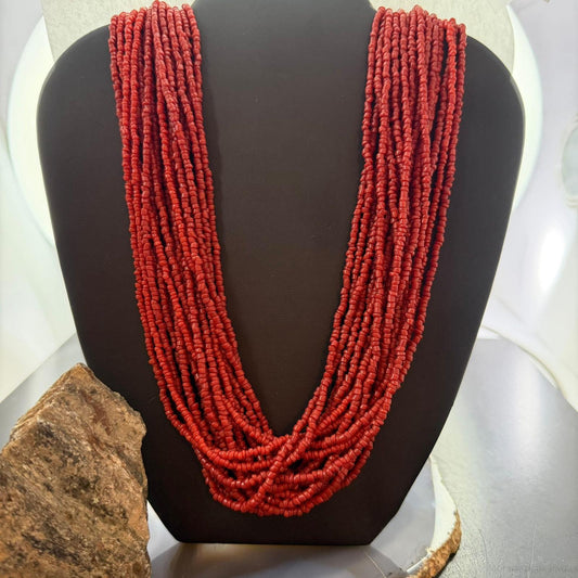 Vintage Native American 19 Strands of Mediterranean Coral Beads 22" Necklace For Women