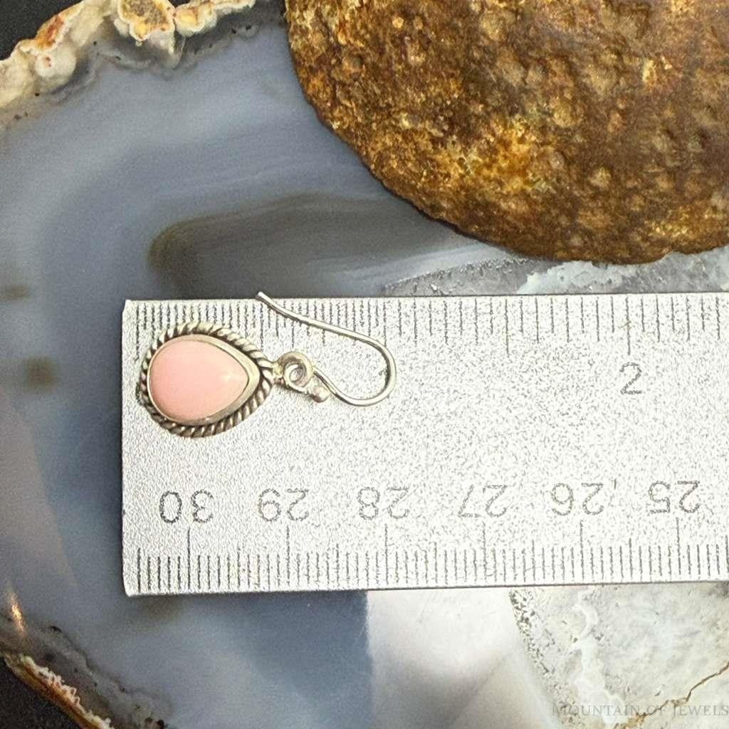 Sterling Silver Southwestern Style Teardrop Pink Conch Dangle Earrings For Women