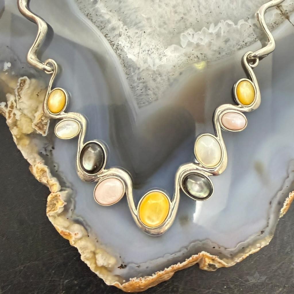 Carolyn Pollack Sterling Silver Yellow & Pink MOP & Smoky Quartz Zigzag Necklace For Women