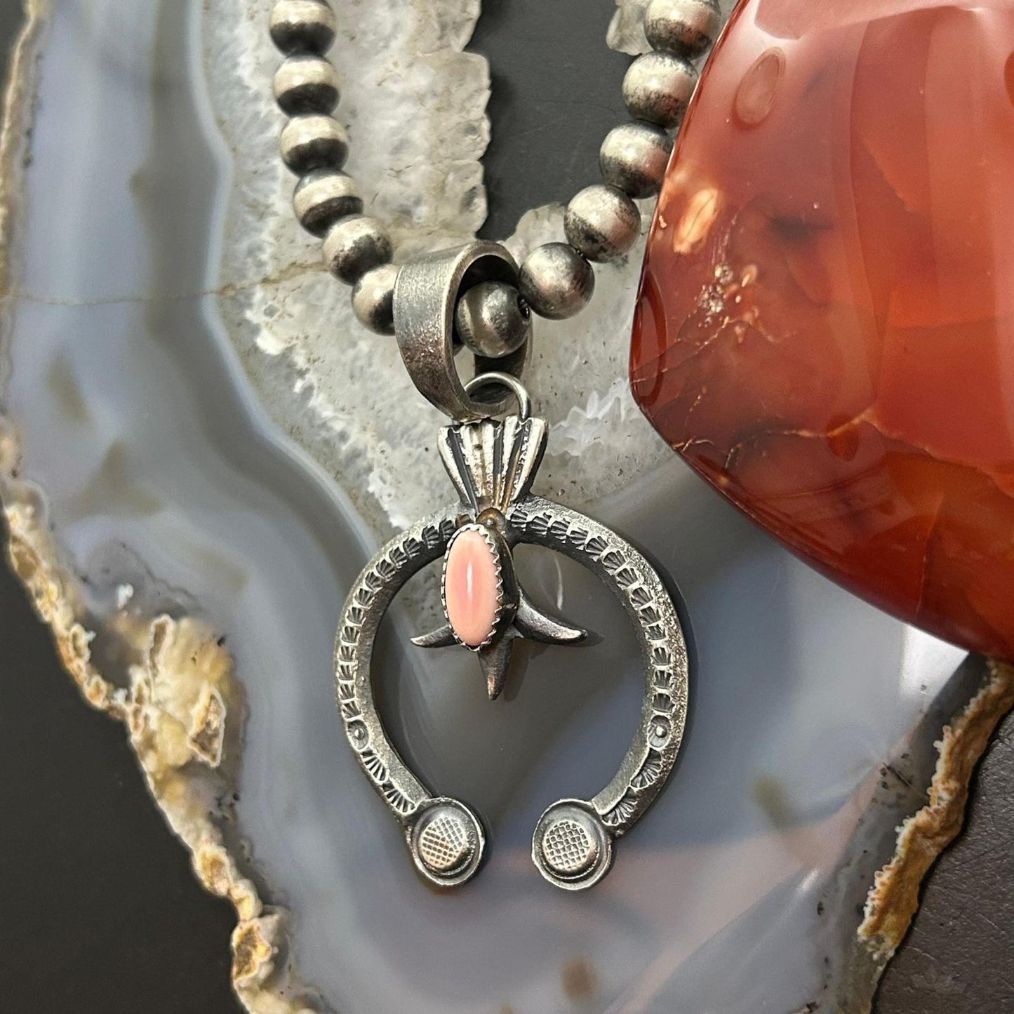 Eva & Linberg Billah Native American Sterling Silver Pink Conch Naja Pendant