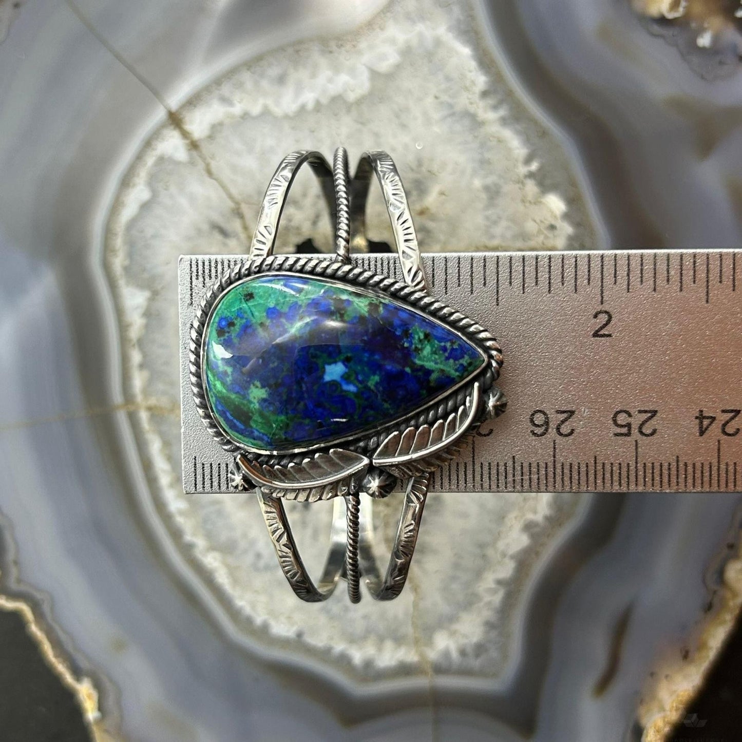 Sterling Silver Southwestern Style Teardrop Azurite Decorated Bracelet For Women