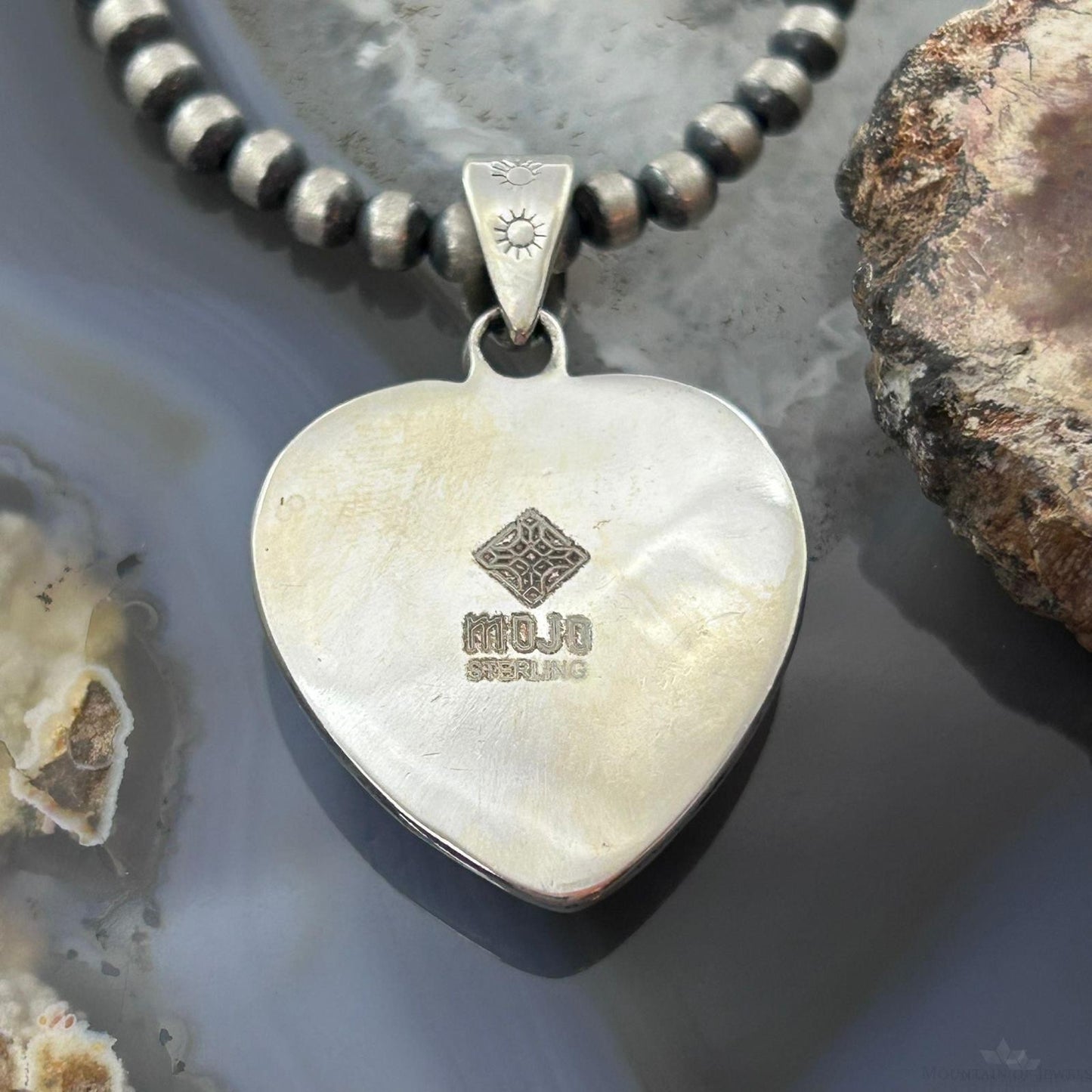 Sterling Silver Southwestern Style Phosphorite Decorated Heart Pendant For Women