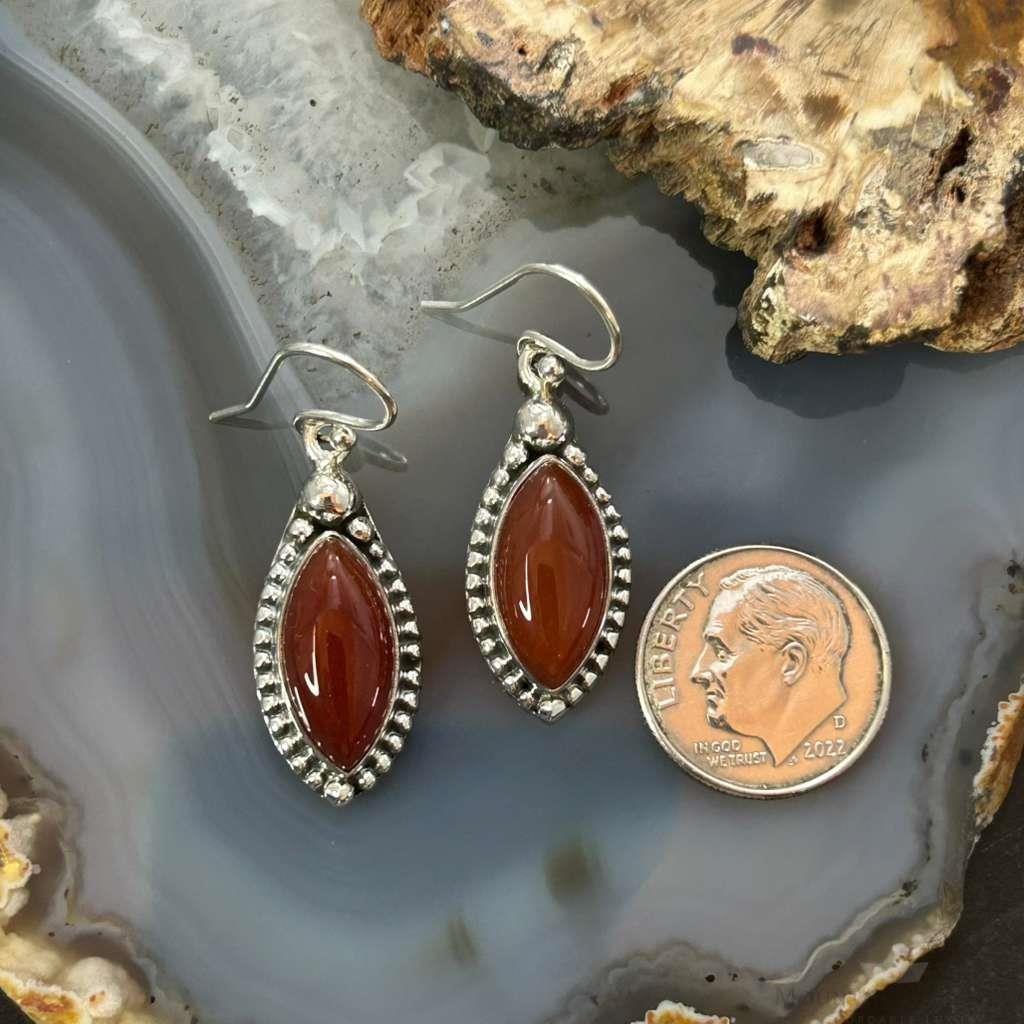 Sterling Silver Southwestern Style Marquise Carnelian Dangle Earrings For Women