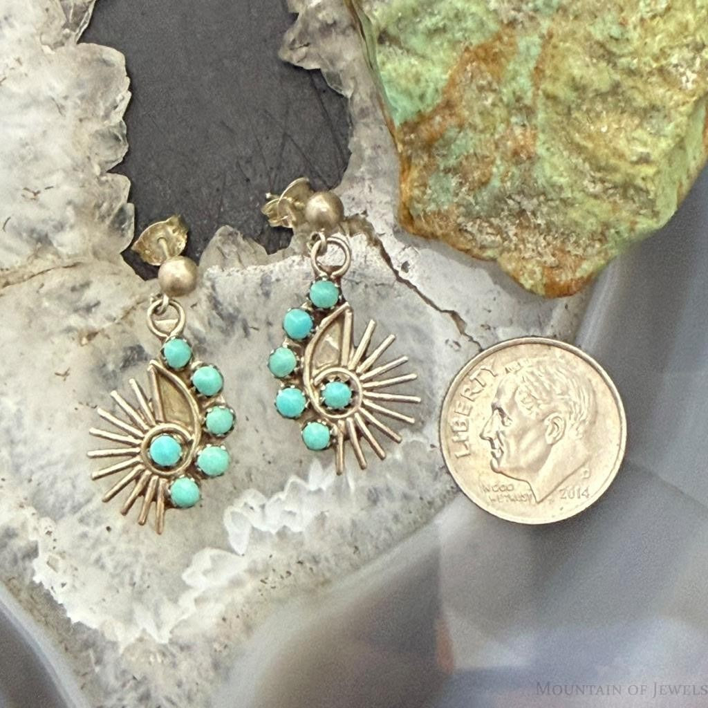 Vintage Native American Silver 6 Petitpoint Turquoise Dangle Earrings For Women