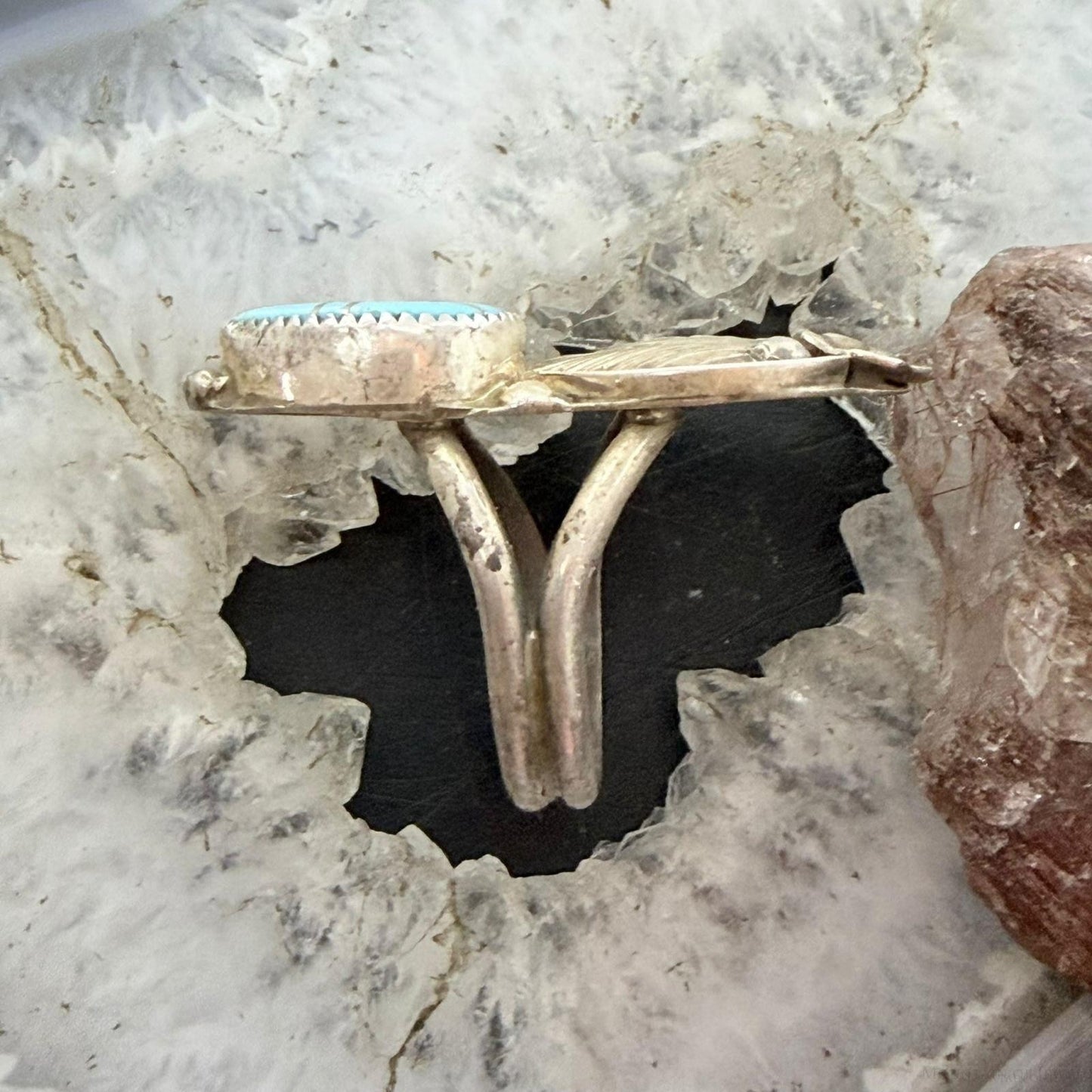 Silver Ray Sterling Silver Inlay Turquoise Decorated Leaves Ring Size 10 For Women