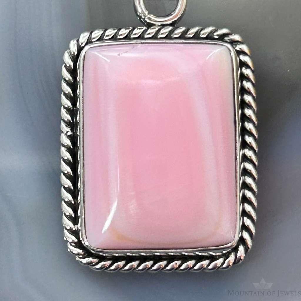 Native American Sterling  Silver Rectangle Pink Conch Decorated Pendant For Women #2