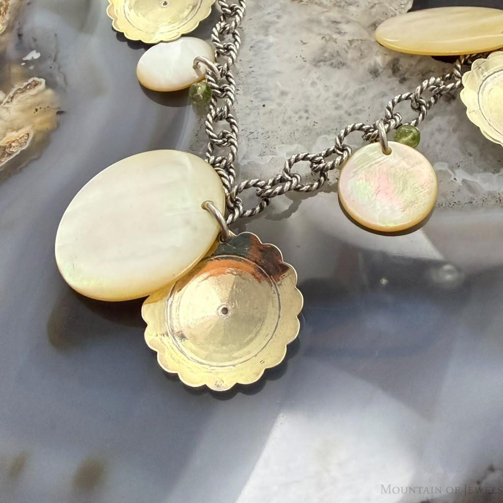 Carolyn Pollack Sterling MOP Disc, Peridot, Concho 19" Twisted Rope Necklace