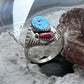 Pauline Nelson Sterling Silver Turquoise & Coral Decorated Ring Size 12.5 For Men