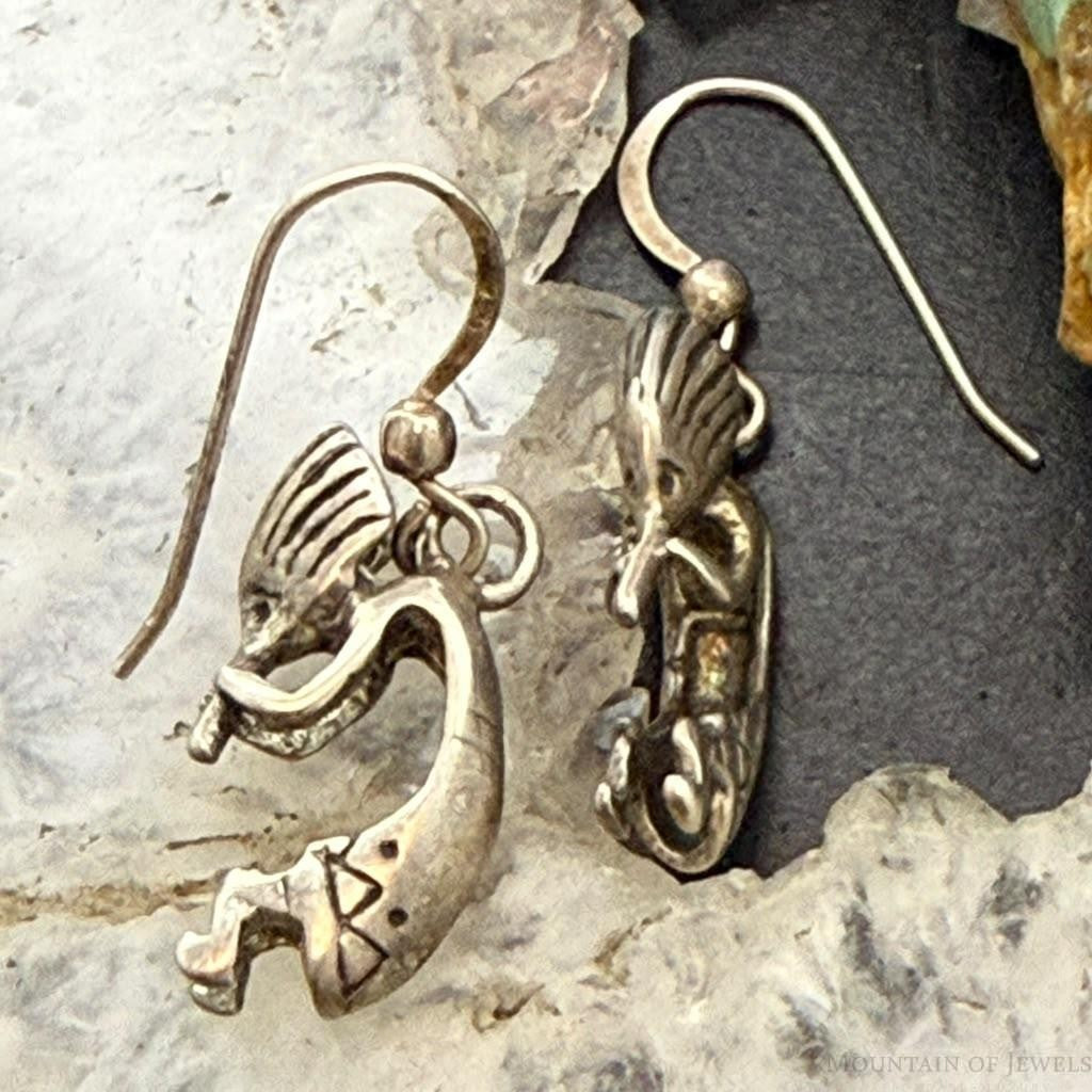 Vintage Native American Sterling Silver Kokopelli Dangle Earrings For Women