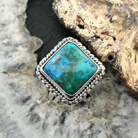 Sterling Silver Southwestern Style Square Shattuckite Ring Size 7.25 For Women