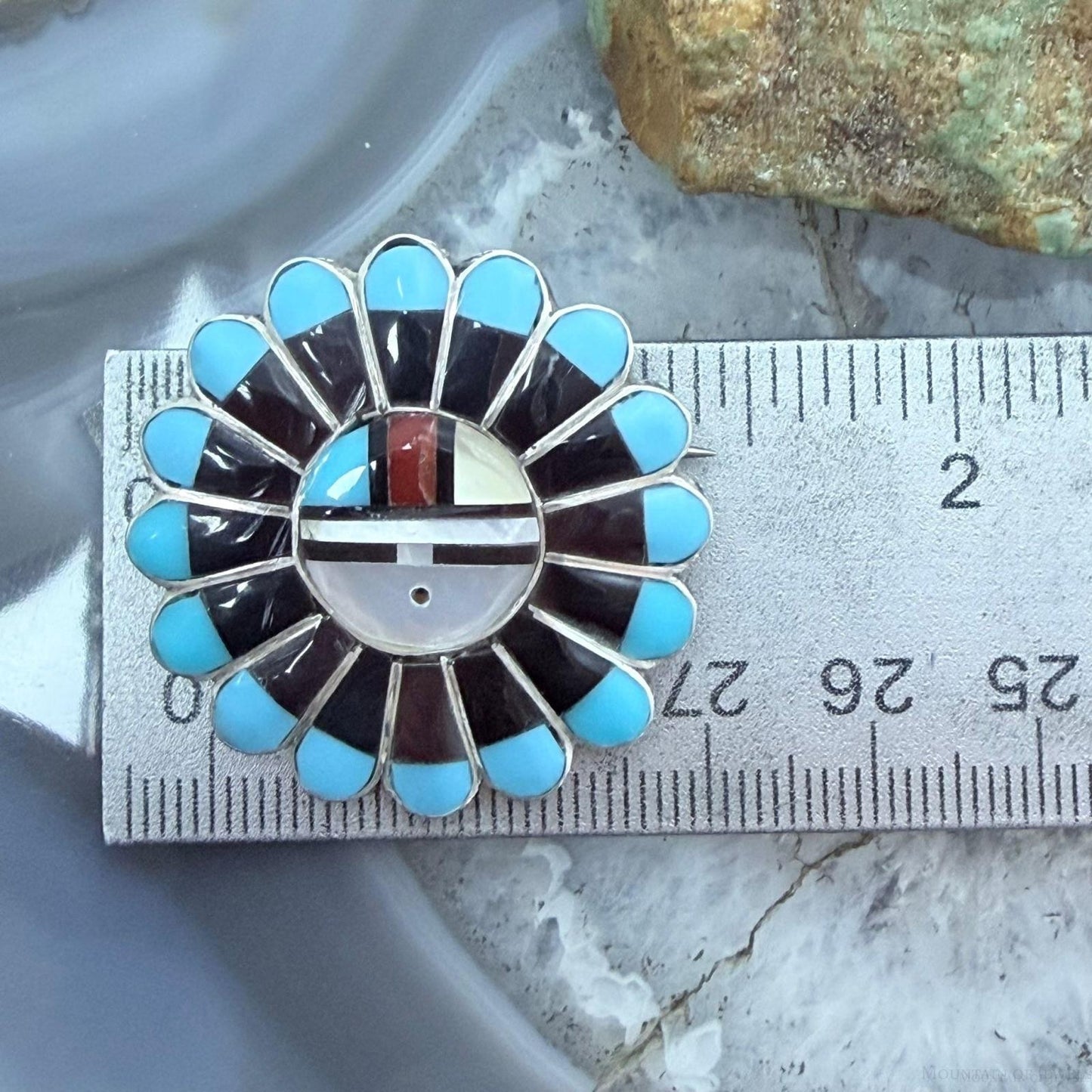Verden Niiha Zuni Sterling Multistone Inlay Sunface Pendant/Brooch For Women