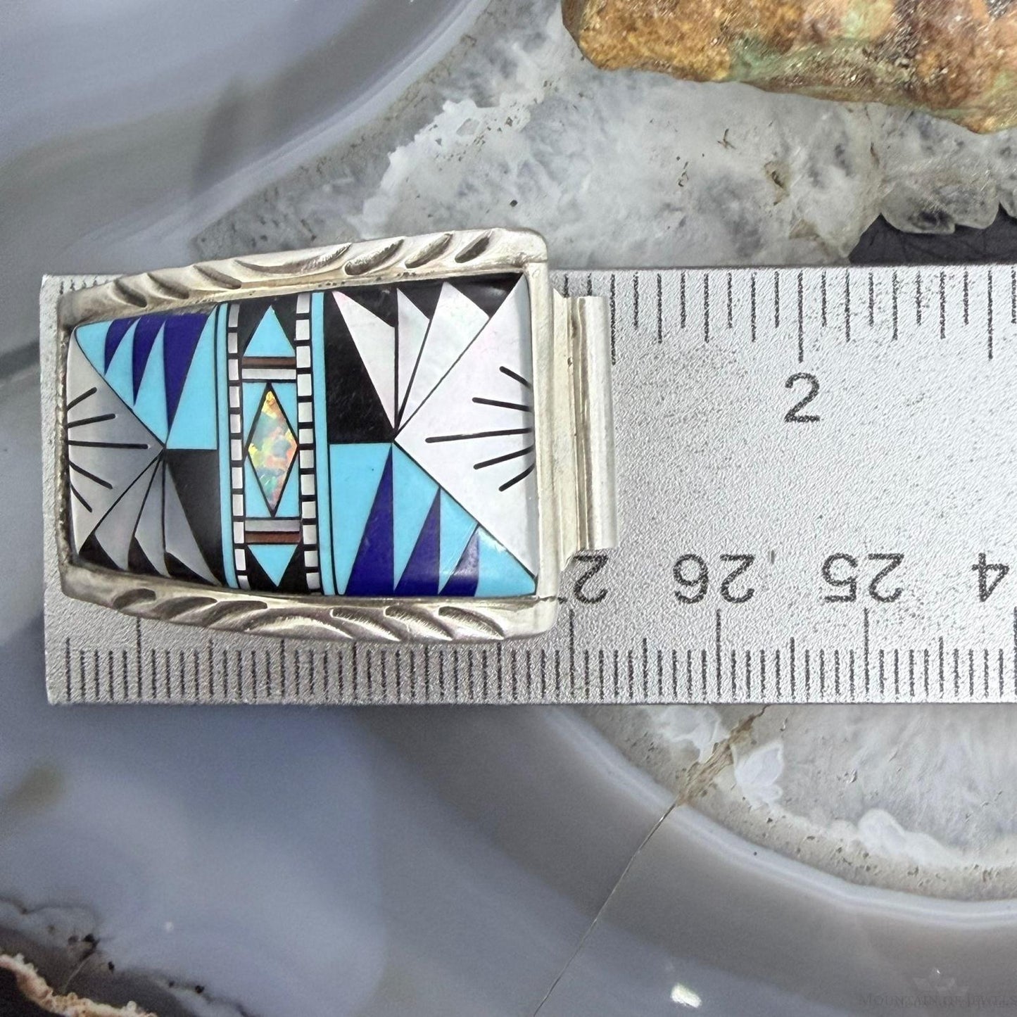 Native American Vintage Sterling Silver Multi Gemstone Inaly Watch Band Tips