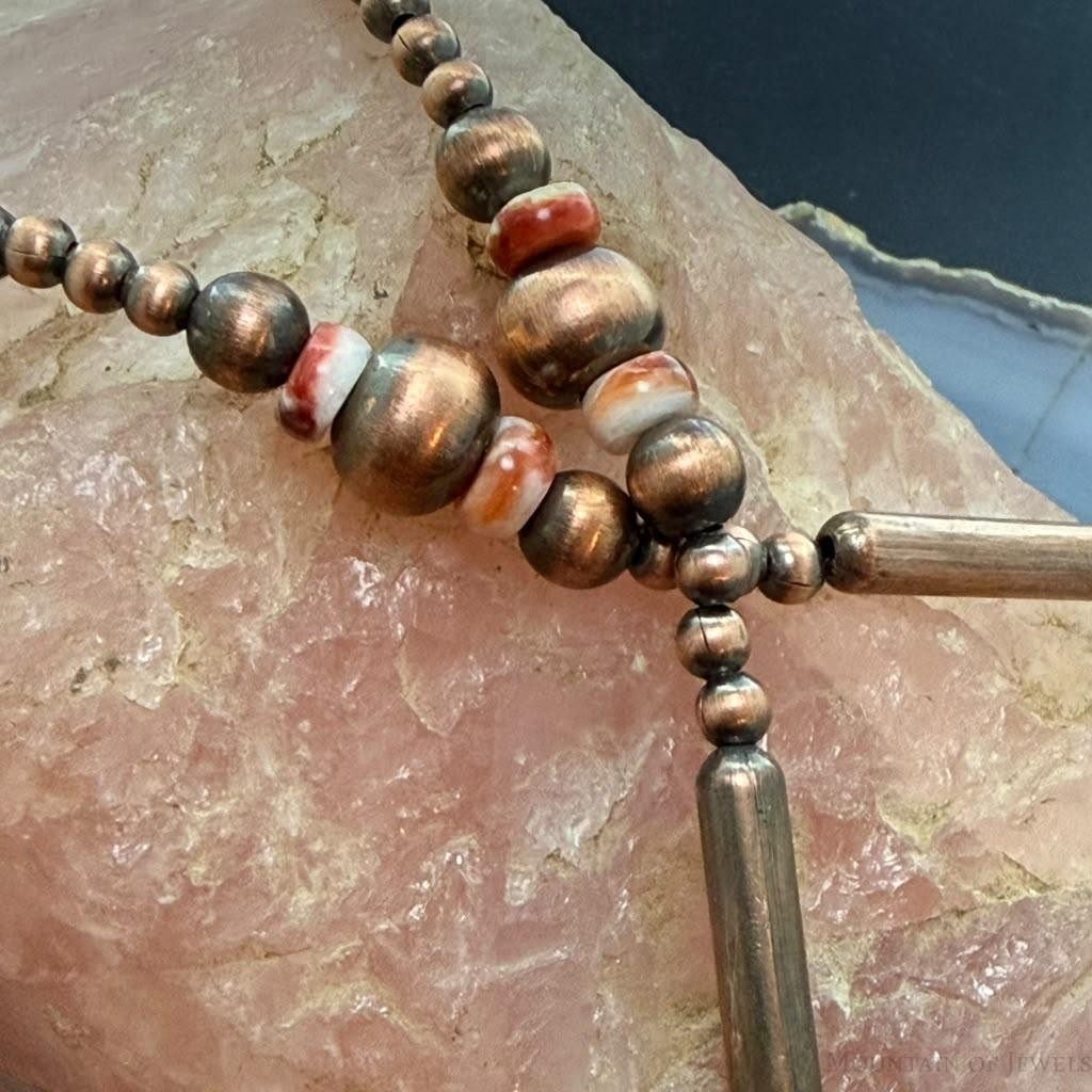 Copper Navajo Pearl Round & 25mm Cylinder & 6mm Spiny Oyster Beads 20" Necklace For Women