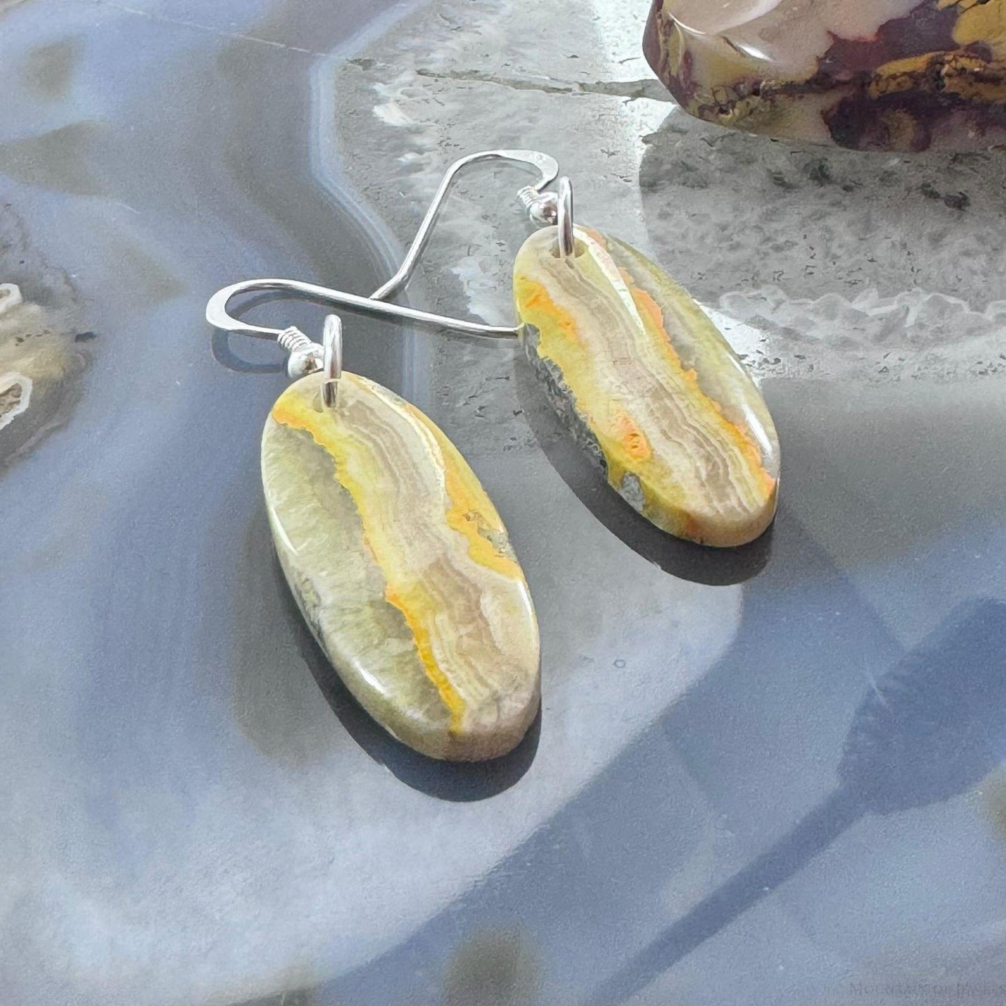 Sterling Silver Oval Bumblebee Jasper Slab Dangle Earrings For Women #165