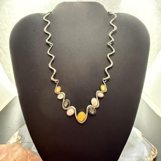 Carolyn Pollack Sterling Silver Yellow & Pink MOP & Smoky Quartz Zigzag Necklace For Women