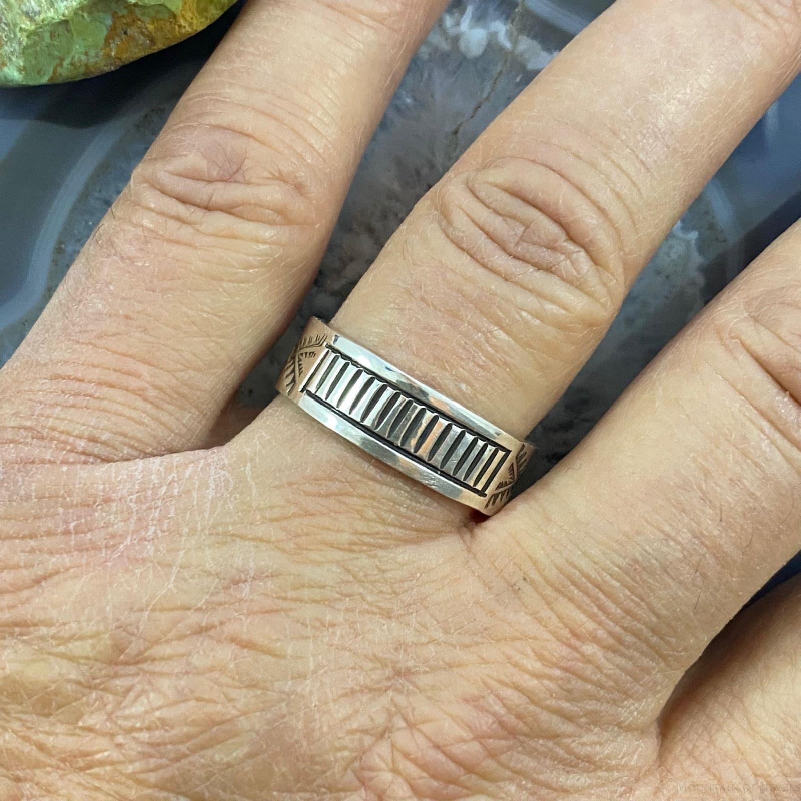 Native American Sterling Silver Decorated Overlay Band Ring Size 12.5 For  Men