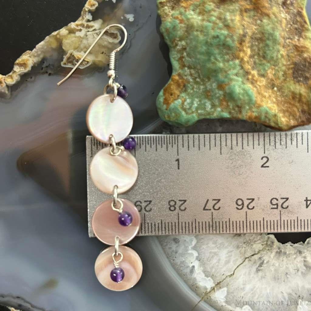 Carolyn Pollack Sterling Silver Pink Mother of Pearl & Amethyst Dangle Earrings