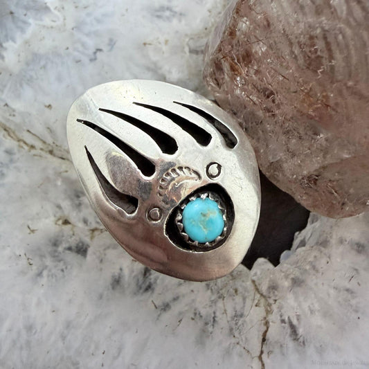 Brenda Boyd Native American Sterling Silver Bear Claw w/Turquoise Size 7.5 Ring For Women