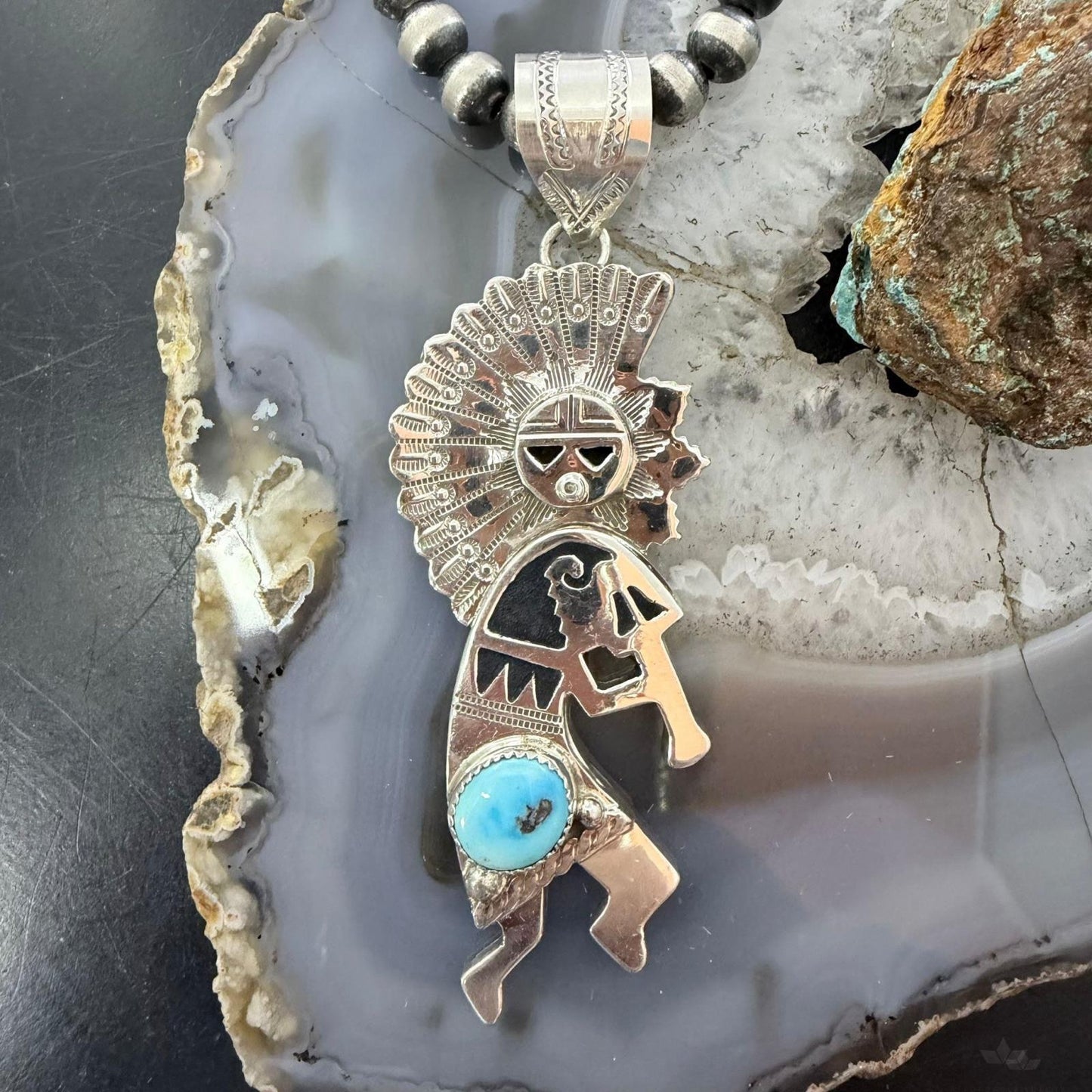 Alonzo Mariano Native American Sterling Silver Turquoise Unisex Kokopelli Kachina Dancer Pendant