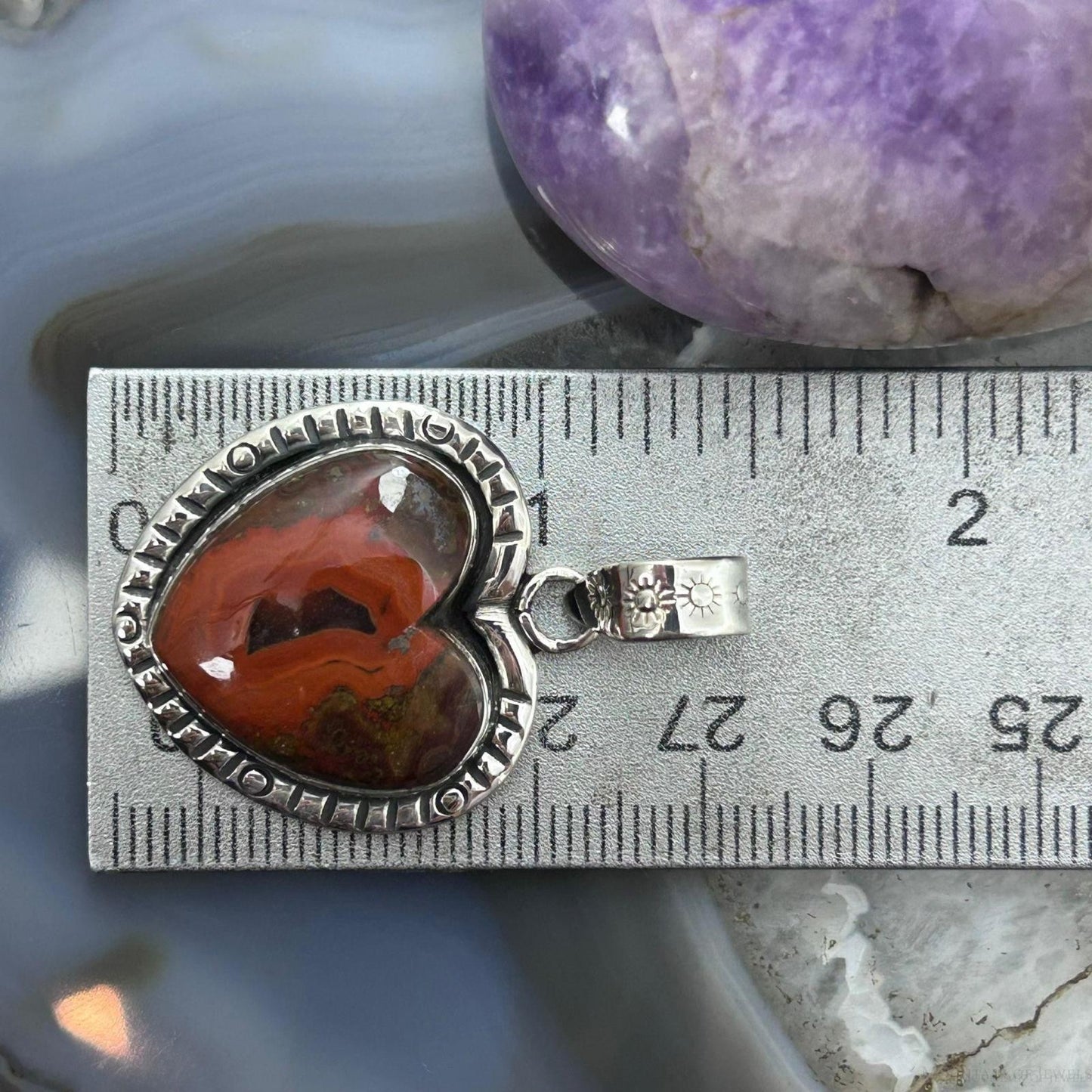 Sterling Silver Southwestern Style Seam Agate Heart Decorated Pendant For Women