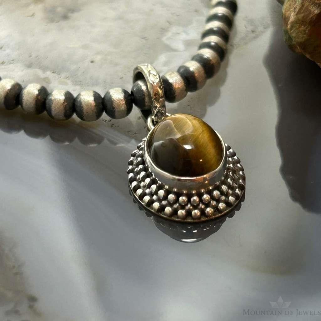 Sterling Silver Southwestern Style Oval Tiger's Eye Decorated Charm/Pendant For Women