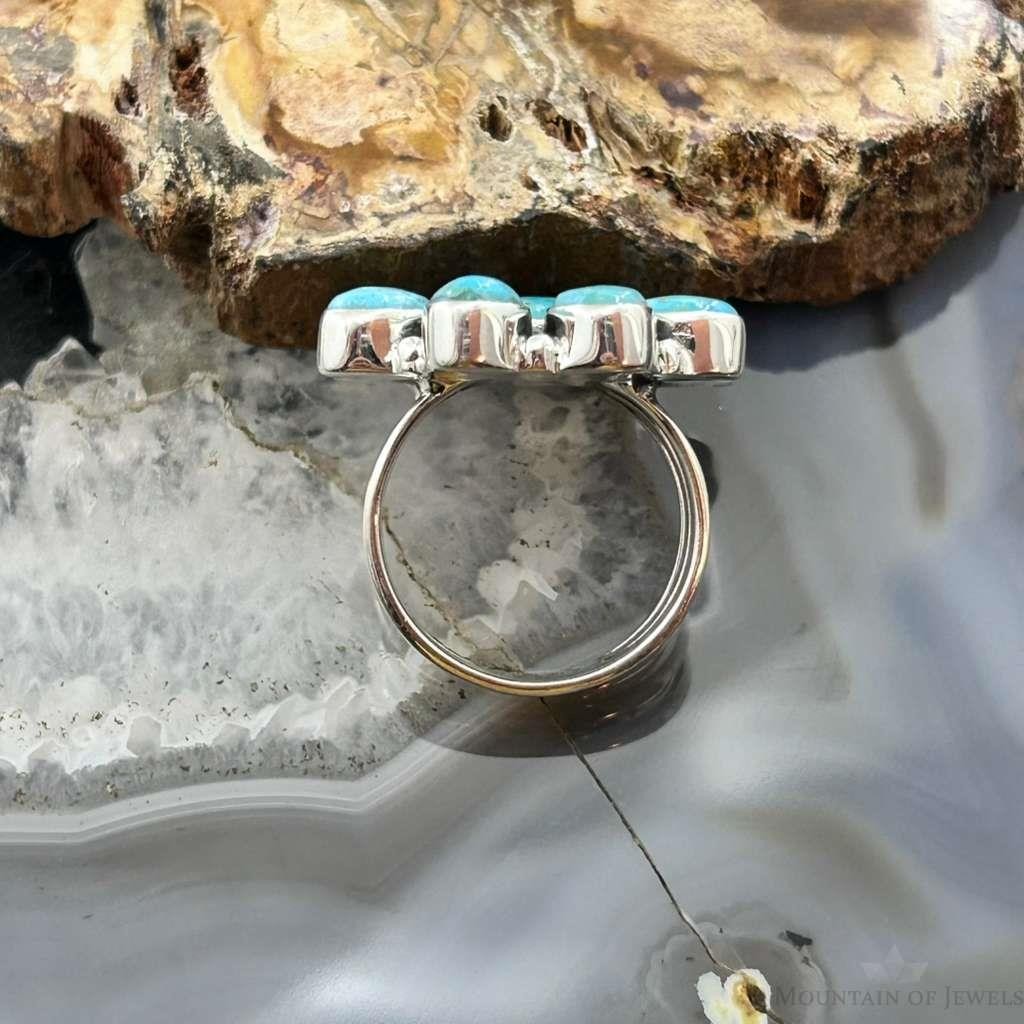 Sterling Silver Southwestern Style Mohave Turquoise Cluster Ring Size 7.75 For Women