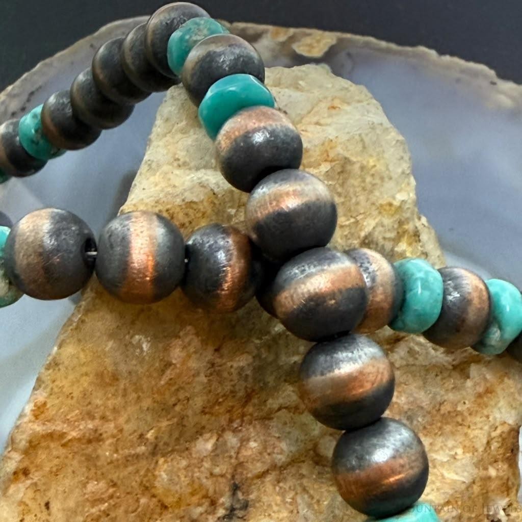 Southwestern Style 8mm Copper Navajo Pearl Round & Turquoise 18"-20" Necklace