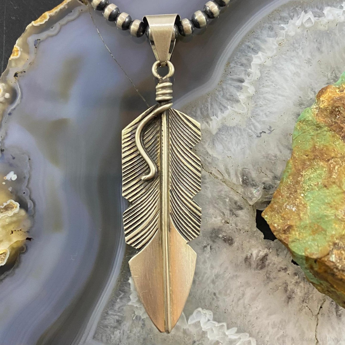 Chris Charley Native American Sterling Silver Feather Unisex Pendant
