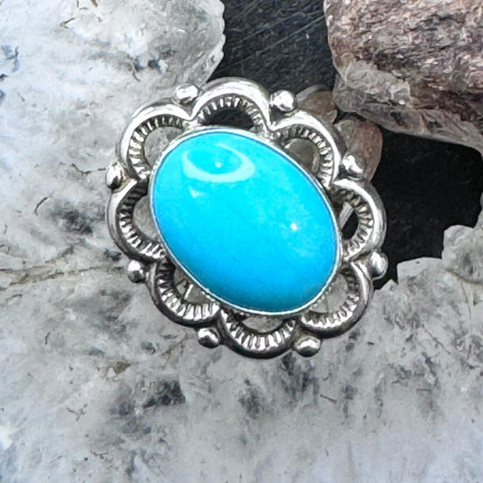 Carolyn Pollack Sterling Silver Sleeping Beauty Turquoise Flower Ring Size 7.25 For Women