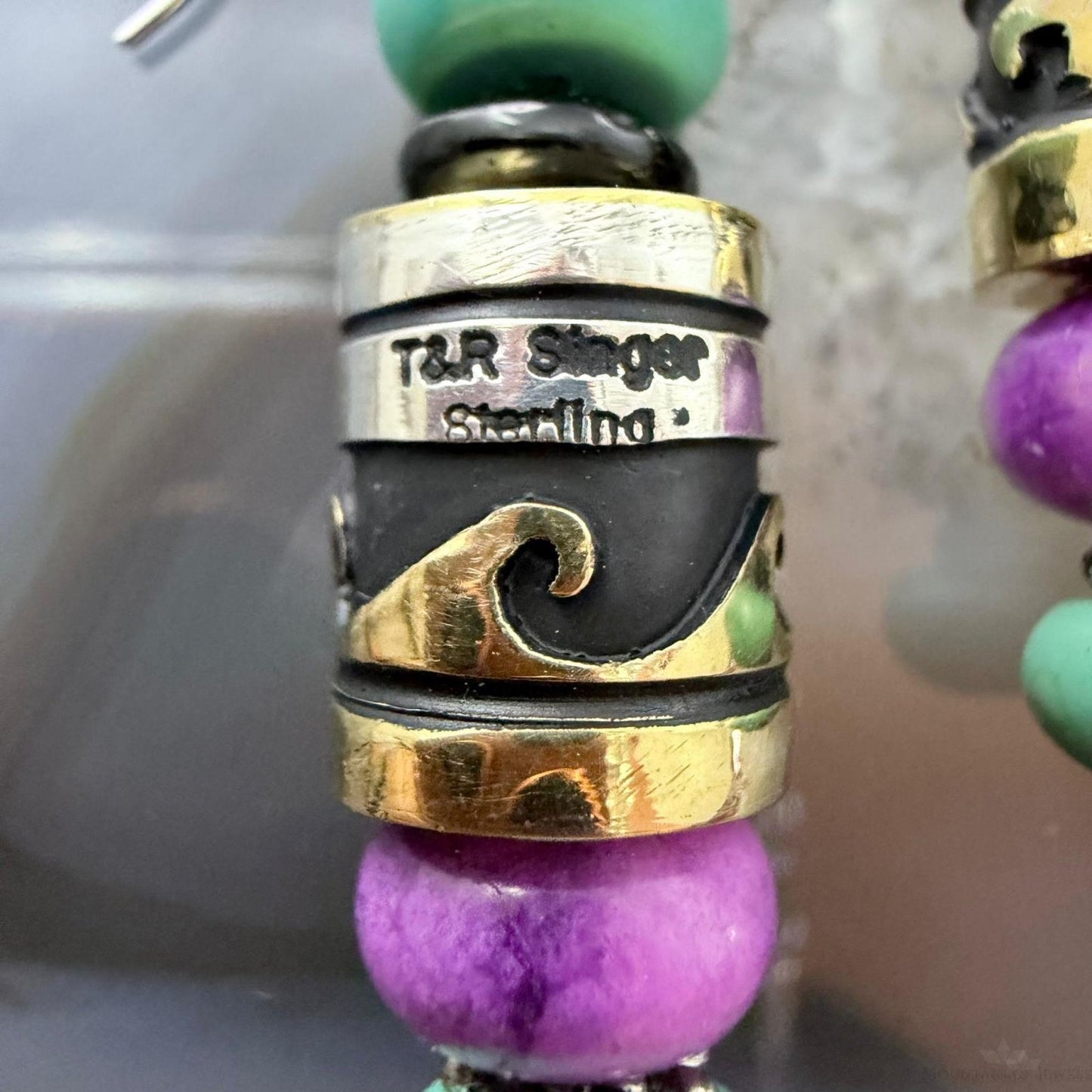 Tommy & Rosita Singer Sterling Silver Turquoise & Charoite Beads Dangle Earrings For Women