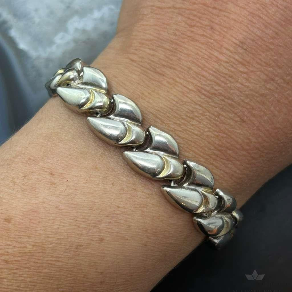 Vintage Sterling Silver Silver 7" Fashion Link Bracelet For Women
