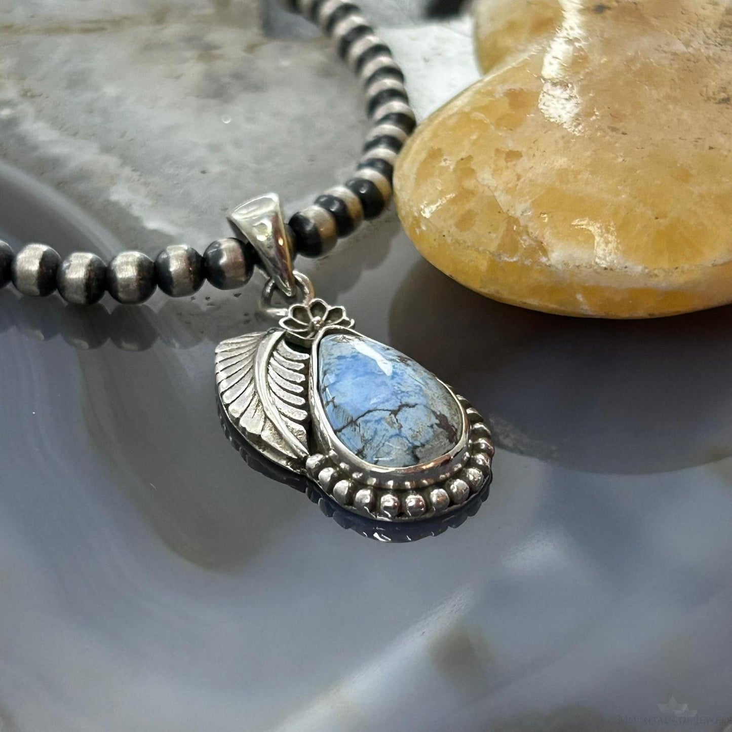 Sterling Silver Southwestern Style Teardrop Golden Hill Turquoise Pendant For Women