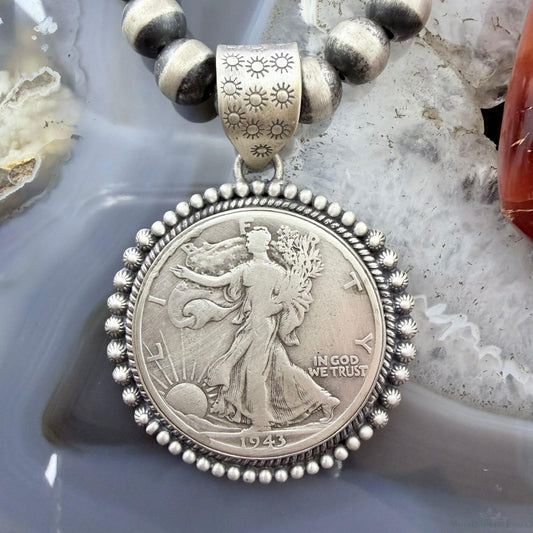 Genuine 90% Silver 1943 US Walking Liberty Half Dollar Decorated Unisex Pendant