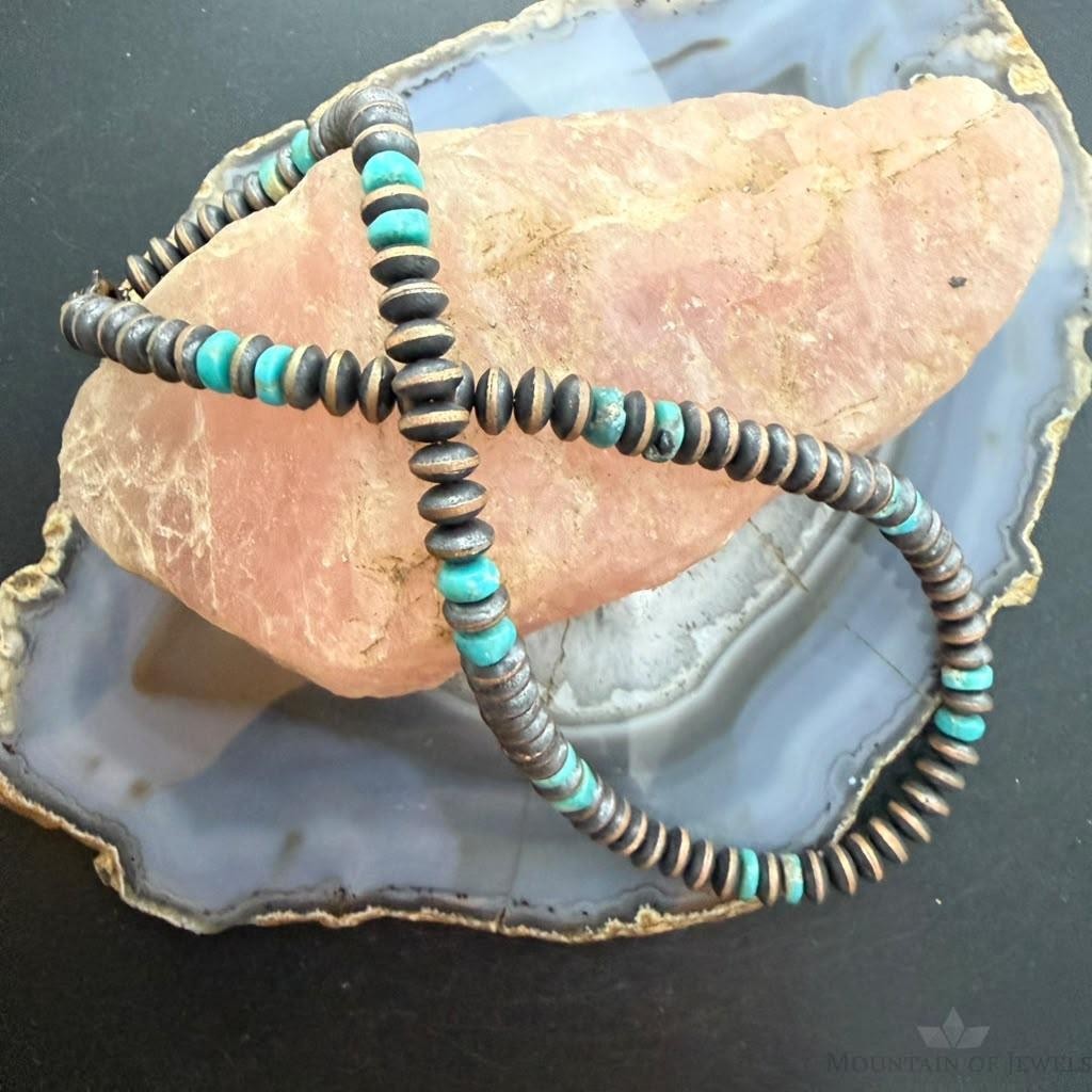 Southwestern Style Copper 7mm Navajo Pearl Saucer & Turquoise 18"-20" Necklace For Women